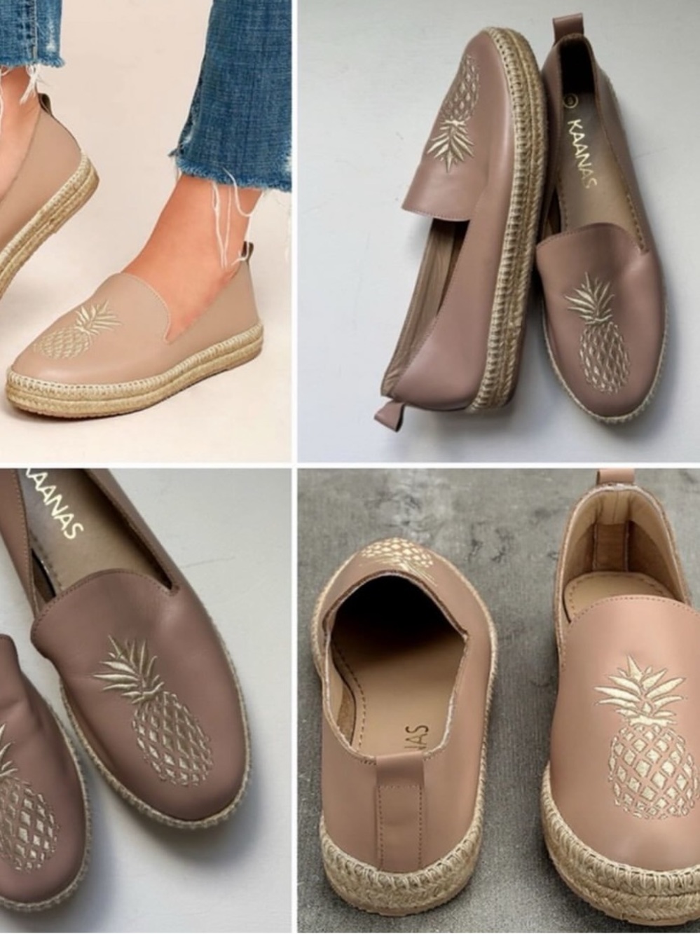 Kaanas Malage Nude Leather Espadrille Loafers